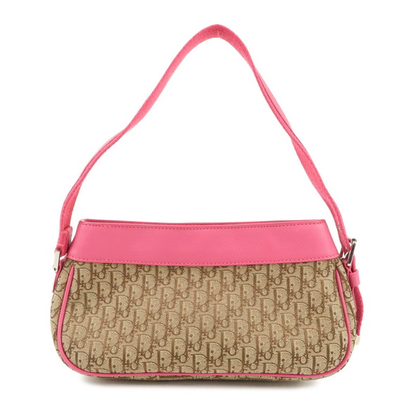 Dior Beige  Christian Leather Bag Pink Canvas Shoulder Trotter - Picture 1 of 10
